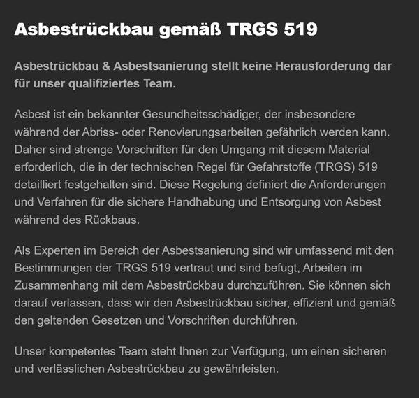 Asbestrueckbau für 78098 Triberg (Schwarzwald)