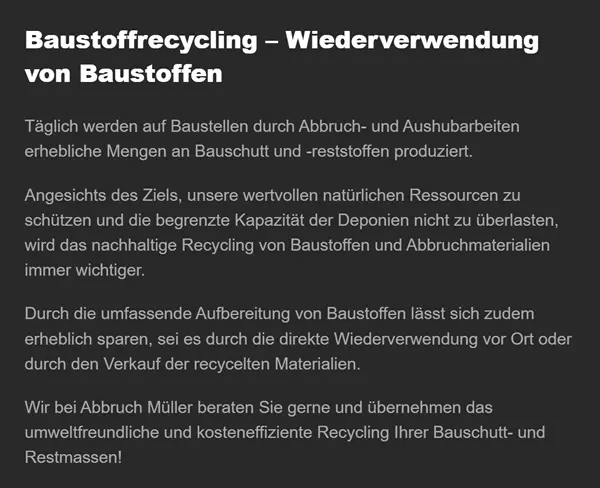 Baustoffrecycling bei  Tiefenbach