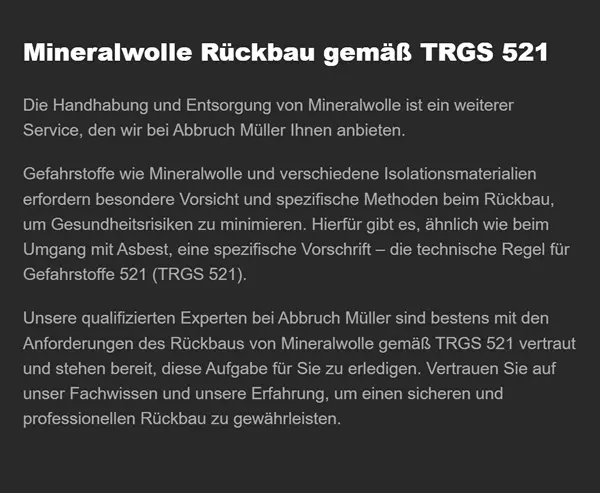 Mineralwolle Rueckbau im Raum  Neuhausen (Eck)